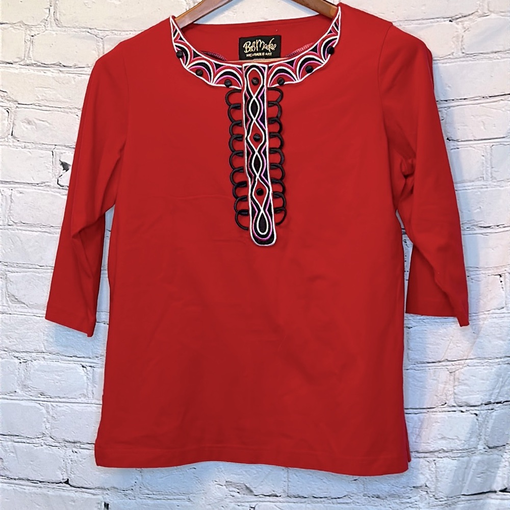 Bob Mackie Wearable Art Red Black White Embroidered Top Size Small Size Small